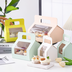 Lujo al por mayor logotipo personalizado y cuadrado tiramisú pastel rebanada para color boda 10 pulgadas 12 pulgadas con asa ventana pastel cajas - Product Image 4