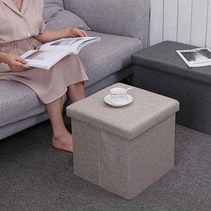 Fabric <b>Storage</b> Stool Square <b>Grey</b> Reinforced Linen Cloth <b>Box</b> For Daily Necessities Clothing Organizer Standing Type - Product Image 4