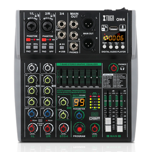 Mezclador <span class=keywords><strong>de</strong></span> Audio Profesional <span class=keywords><strong>para</strong></span> <span class=keywords><strong>DJ</strong></span> XTUGA OM4 <span class=keywords><strong>de</strong></span> 4 Canales con 99 Efectos <span class=keywords><strong>de</strong></span> Reverberación DSP, BT 5.0 y USB <span class=keywords><strong>para</strong></span> Karaoke y Grabación en <span class=keywords><strong>PC</strong></span> con Micrófonos - Product Image 1