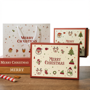 <b>Christmas</b> Gift <b>Box</b> Merry <b>Christmas</b> Paper Cardboard Lid and Base Rectangular Printed Packaging with Gift Bag - Product Image 1