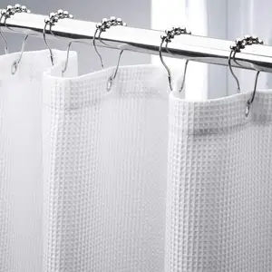 CF Offre Spéciale luxe doux épais tissu gaufré armure salle de bain rideau de douche avec crochets blanc gaufré rideau