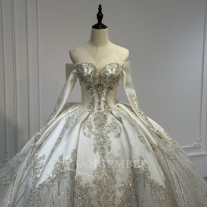 Robe de mariée de bal longue en dentelle avec appliques florales en cristal et sequins éblouissants pour XS264 - Product Image 5