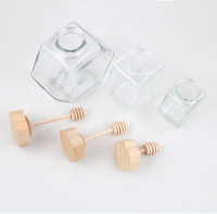 Botol Madu Kaca Heksagonal Food Grade Kosong Grosir 100ml 220ml 380ml dengan Tutup Kayu Bambu