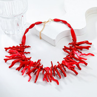 Collier bohème exagéré, collier de perles de corail rouge naturel, ensemble de bijoux