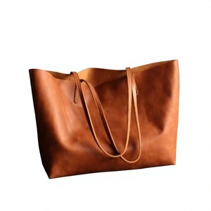 Eco Friendly Genuine Leather Handbags Women's Dark Brown Casual Daily Use Unisex Open Top Two Handles Durable Large Zipper - Product Image 2