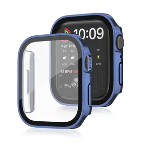 מלא כיסוי Electroplated מזג זכוכית מסך מגן חכם שעון מקרים עבור Apple שעון 45mm 41mm מגן כיסוי עבור