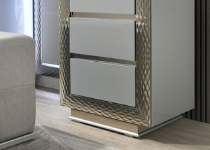 Modern Solid Wood <b>Vanity</b> Set with Stool Plinth Base Silver Molding Glass Top LED Headboard Mirror Gray Finish Bedroom Furniture - Product Image 5