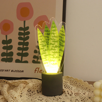 Lampe en béton en forme de cactus, lumière LED USB, impression UV, lumière de nuit en acrylique, blanc chaud avec base en ciment