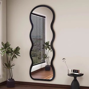 Espejo de Maquillaje Multifuncional con Gabinete, Estilo Ondulado Color Crema, de Pie y de Cuerpo Entero para Sala de Estar, Personalizable con 3 Opciones de Color - Product Image 3