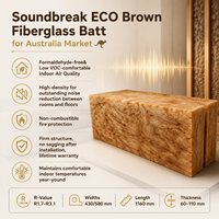 Isolation phonique ECO en fibre de verre marron CODEMARK Australie, sans formaldéhyde, faible teneur en poussière, R2.0, 70 mm, pour murs à ossature bois et cavités de toiture