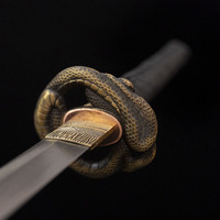 Épée Serpent Doré de Longquan, forgée à la main, motif Damas à quatre feuilles, accessoire de samouraï, cadeau pour homme, collection, décoration