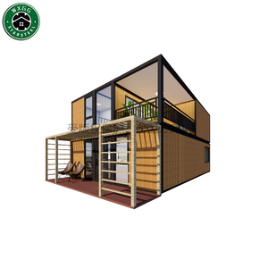 Casa Prefabricada de Contenedores de 2 Pisos con Revestimiento de Madera, Moderna Casa Modular con Terraza y Pérgola, Diseño Abierto - Product Image 1