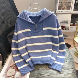 Abbigliamento da <span class=keywords><strong>Donna</strong></span> Autunno e Inverno Maglione <span class=keywords><strong>a</strong></span> Maniche Lunghe Lavorato <span class=keywords><strong>a</strong></span> <span class=keywords><strong>Maglia</strong></span> con Cerniera <span class=keywords><strong>a</strong></span> <span class=keywords><strong>Righe</strong></span> da Indossare Sotto - Product Image 4