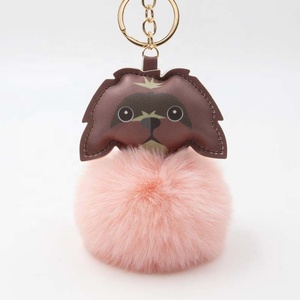 Porte-clés en cuir à pompon Kawaii, bouledogue français, peluche de lapin, balle de chien, Logo personnalisé - Product Image 6