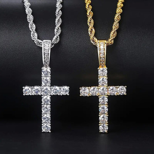 Cadenas de cuerda de acero inoxidable, colgante de latón, collares de Cruz de Zirconia cúbica de tenis, collar de mujer chapado en oro y plata para hombre - Product Image 1