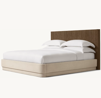 Lit moderne de luxe RH Mulholland avec panneau de rangement réglable, base en tissu, taille King, respectueux de l'environnement