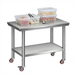 อุปกรณ์ครัวร้านอาหาร โต๊ะทำงานเคลื่อนที่สแตนเลส รถเข็นสองชั้นสำหรับบริการอาหาร - Product Image 1