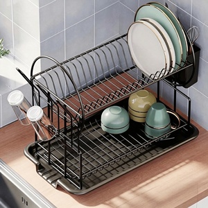 Égouttoir à vaisselle moderne et minimaliste à 2 niveaux pour cuisine, organisateur de comptoir gain de place avec porte-couverts - Product Image 4
