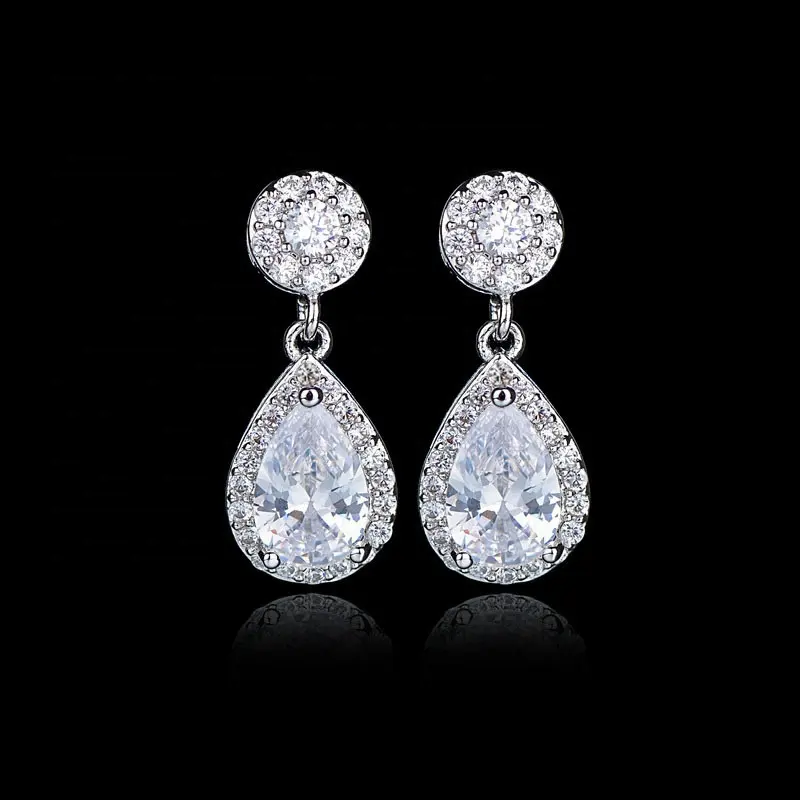 Boucles d'oreilles de luxe pour femme, bijoux de mariée, de demoiselle d'honneur, en forme de goutte d'eau, en cristal Zircon cubique, collection