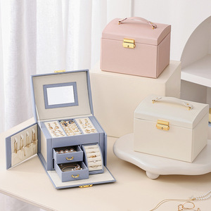 Boîte à bijoux <span class=keywords><strong>rectangulaire</strong></span> multi-couches <span class=keywords><strong>de</strong></span> style européen avec fermeture à loquet, boîte <span class=keywords><strong>de</strong></span> <span class=keywords><strong>rangement</strong></span> multifonctionnelle <span class=keywords><strong>de</strong></span> grande taille pour bagues - Product Image 2