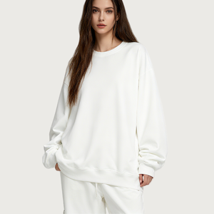 TKAN409 Casual Drop Shoulder Fleece Venta al por mayor Algodón Oversized Jumper Streetwear Bordado Lujo Mujeres Sudadera de cuello redondo - Product Image 1