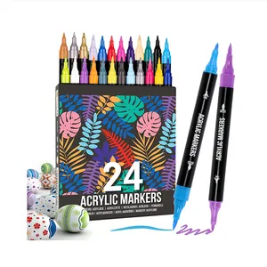 Leverancier Custom Dual Tip Acryl Verf Marker Pennen Met Borstel Tip Multicolor Permanente Marker Voor Het Schilderen Van Stenen Keramiek Glas