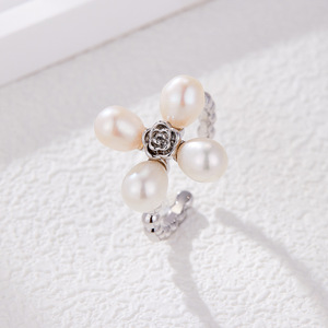 MyMuyu Natural Freshwater Pearl 3D Open <b>Ring</b> Flower Shape AAA Grade Claw Setting Everyday Wear Index <b>Finger</b> <b>Ring</b> - Product Image 4