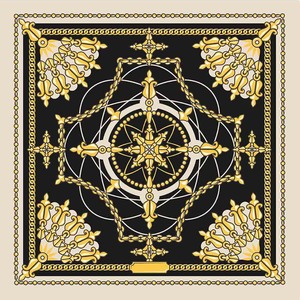 70x70cm Ornate Baroque Chain Print Polyester Satin <b>Square</b> <b>Scarf</b> Luxury Compass Motif Neck <b>Scarves</b> for Women - Product Image 4