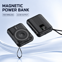 Nouvelle batterie externe portable magnétique légère de 10000 mAh avec charge rapide 15W sans fil et câbles doubles intégrés