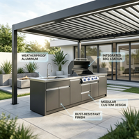 Îlot de cuisine extérieure modulaire en acier inoxydable avec barbecue, comptoir de bar et réfrigérateur à bière pour fête de jardin sur le toit
