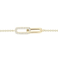 Bracelet Gemnel, nouveau design, en laiton plaqué or, avec breloque pavée de zircone blanche, double fermoir en forme de trombone entrelacé