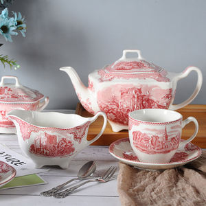 Vente en gros d'usine, ensembles de café en céramique de style européen, château rouge - Product Image 3