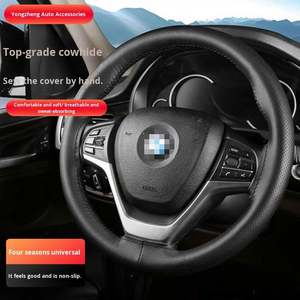 Housse de volant en cuir véritable cousue à la main, toutes saisons, style color-block, antidérapante, absorbant la transpiration, couverture supérieure - Product Image 4