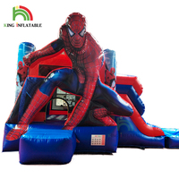 Château gonflable commercial Spiderman, combo château gonflable super-héros avec toboggan pour fête d'enfants