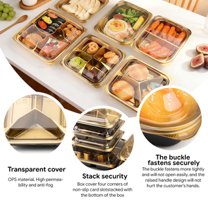 Caja Bento Desechable de PET Dorado al por Mayor para Restaurantes, Comida para Llevar, Exhibición de Sándwiches, Contenedores de Alimentos - Product Image 3