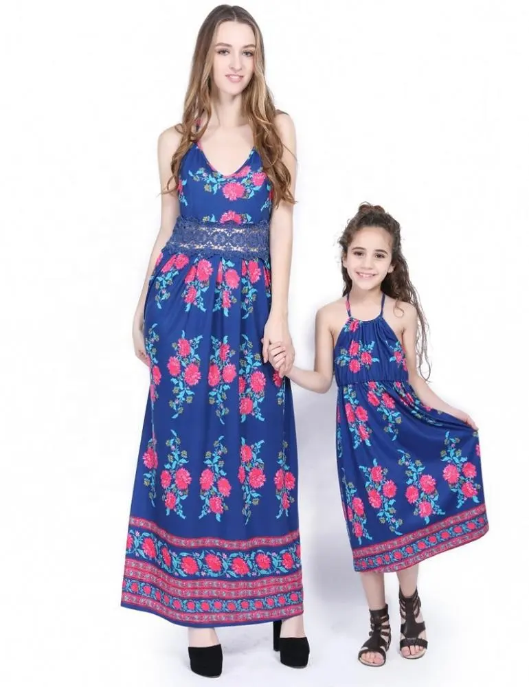 2019 las nuevas mujeres floral impreso familia juego vestido de mamá y me trajes vestidos de la hija de madre