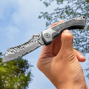 Coltello Tascabile <span class=keywords><strong>Higonokami</strong></span> Pieghevole in Damasco con Manico in Titanio e Fibra di Carbonio, Fatto a Mano OEM per Sopravvivenza, Campeggio e Caccia - Product Image 6