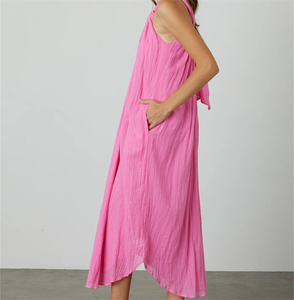 All'ingrosso di alta qualità elegante Casual da spiaggia Maxi abiti di lunghezza <span class=keywords><strong>100</strong></span>% cotone doppio garza vestito da donna con tasche - Product Image 5