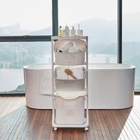 Panier à linge mobile autoportant en PP, multi-niveaux, pliable, avec roulettes, pour salle de bain et usage domestique – Vente chaude