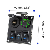 Panel de interruptores basculantes impermeable de diseño cuadrado de 3 módulos con toma de cigarrillos USB de 12V y toma USB para coche, barco, RV, autobús