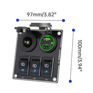 Panel de interruptores basculantes impermeable de diseño cuadrado de 3 módulos con toma de cigarrillos USB de 12V y toma USB para coche, barco, RV, autobús - Product Image 3