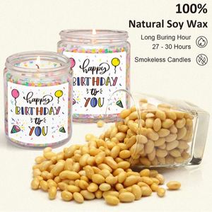 Velas Aromáticas Personalizadas al por Mayor Hechas a Mano con Cera de Soya, en Frascos de Vidrio con Confeti Creativo de Pastel de Cumpleaños y Chispas de Colores - Product Image 3