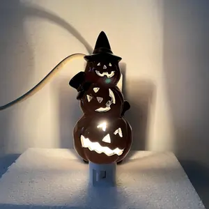 Veilleuse citrouille Halloween 3 en céramique peinte à la main à prise directe