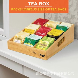 Bamboo Tea Storage Box With Compartments Open Top Rectangular For Coffee And Tea Bags Organizing <b>Kitchen</b> Drawer Organizer - Product Image 5
