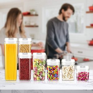 Clear BPA Free 7 Piece Set Air Tight Easy Open Lids Cereal Seal Pot Dry Food Storage Containers for Pantry Organization