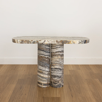 Meubles KUMUSI, table console de salon en marbre gris moderne Wabi-Sabi avec base solide pour villa et appartement
