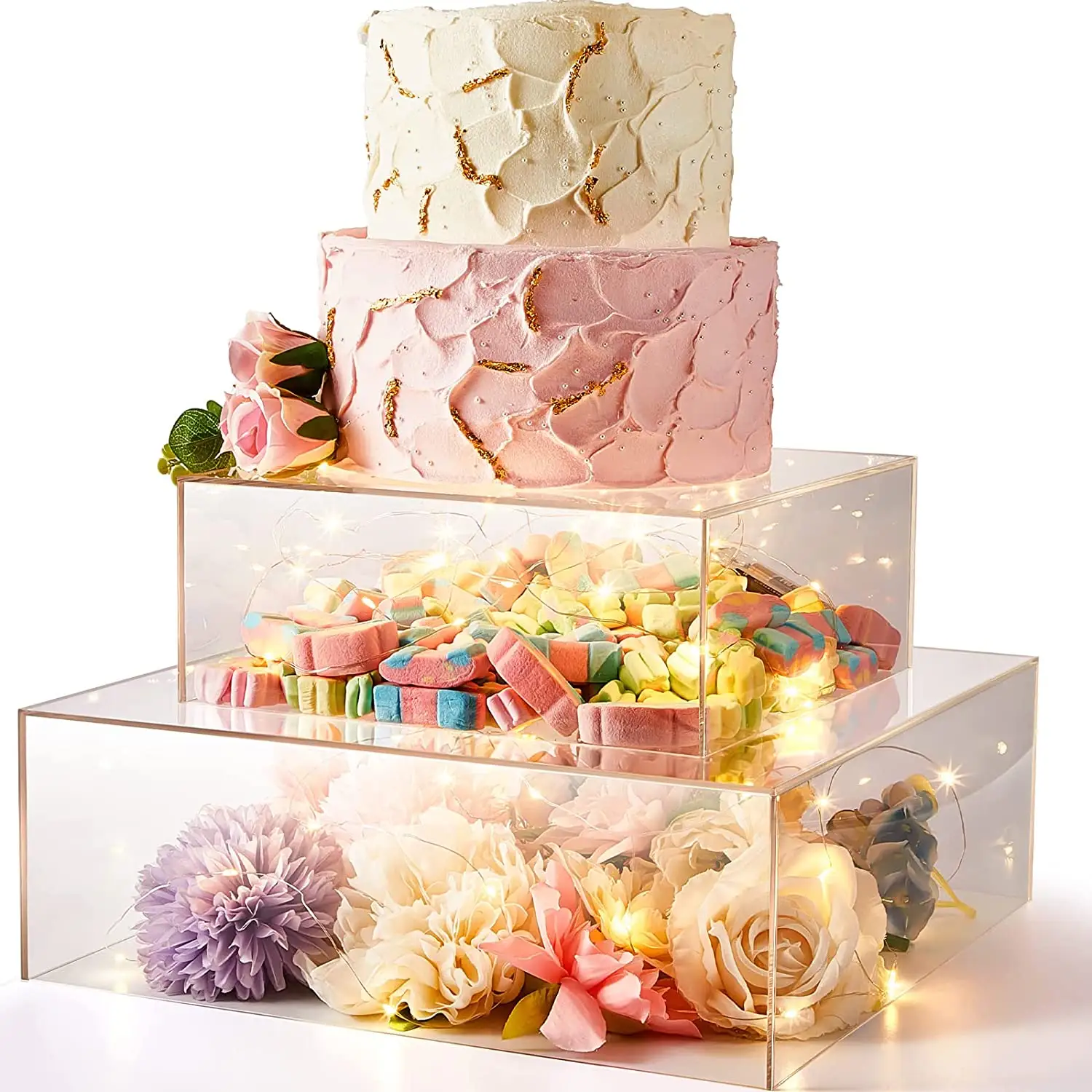2 scatola quadrata in acrilico trasparente supporto per scatola per torta scatola per esposizione di nozze in acrilico ornamenti per esposizione del soggiorno