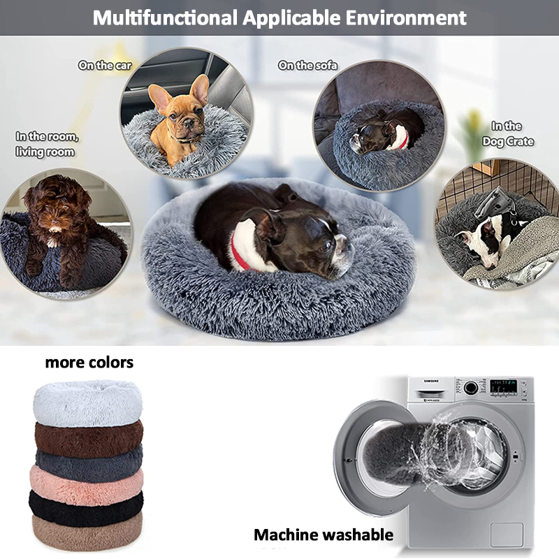 wholesale anti anxiety soft luxury washable round designer fluffy donut dog cat pet bed