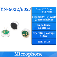 Microphone à broche de haute qualité 6027 6*2.7mm, microphone à condensateur 6022 6*2.2mm, composant acoustique électret pour interphone