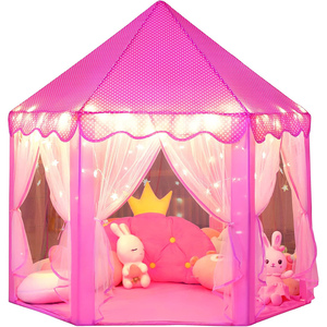 Grande maison de jeu hexagonale pour enfants Tente de princesse douce avec étoiles lumineuses Jouet tipi pour filles - Product Image 1